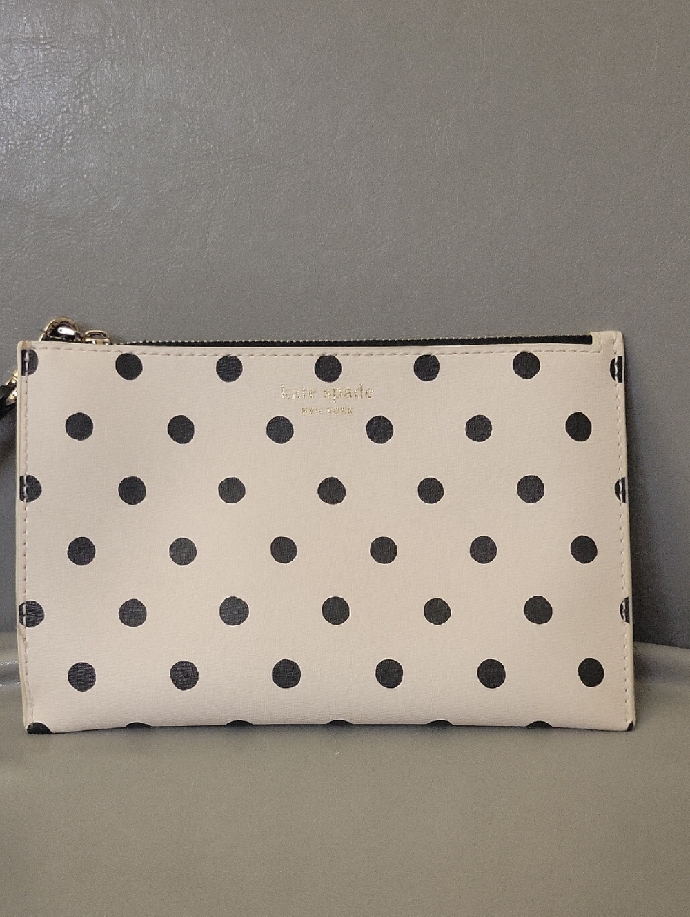 Kate Spade Cream and Black Polka Dot Wristlet Clutch